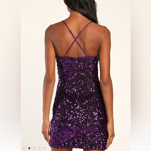 A Lulus Chance to Shine Purple Sequin Faux-Wrap Bodycon Mini Dress. - Picture 3 of 5